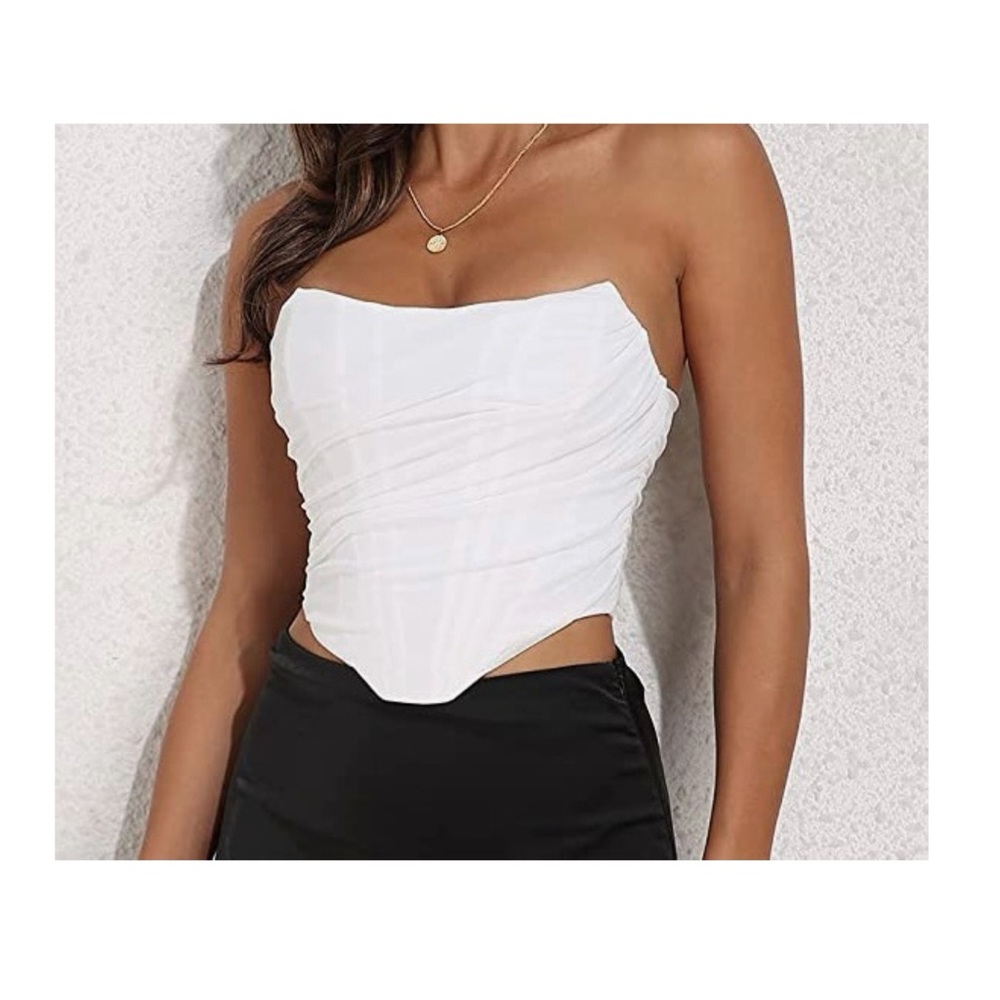 White mesh zip up back corset crop top